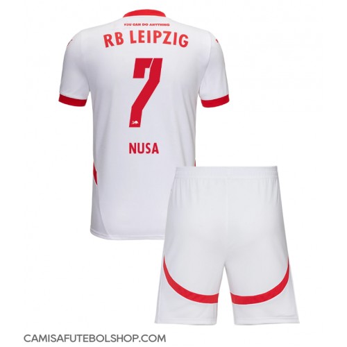 Camisa de time de futebol RB Leipzig Antonio Nusa #7 Replicas 1º Equipamento Infantil 2024-25 Manga Curta (+ Calças curtas)
